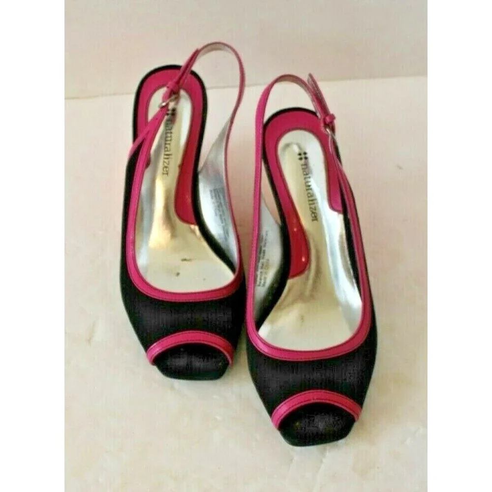 Naturalizer Speak Easy Slingbacks Sandals Black Pink Orange Shoes w/Box Sz 6 M